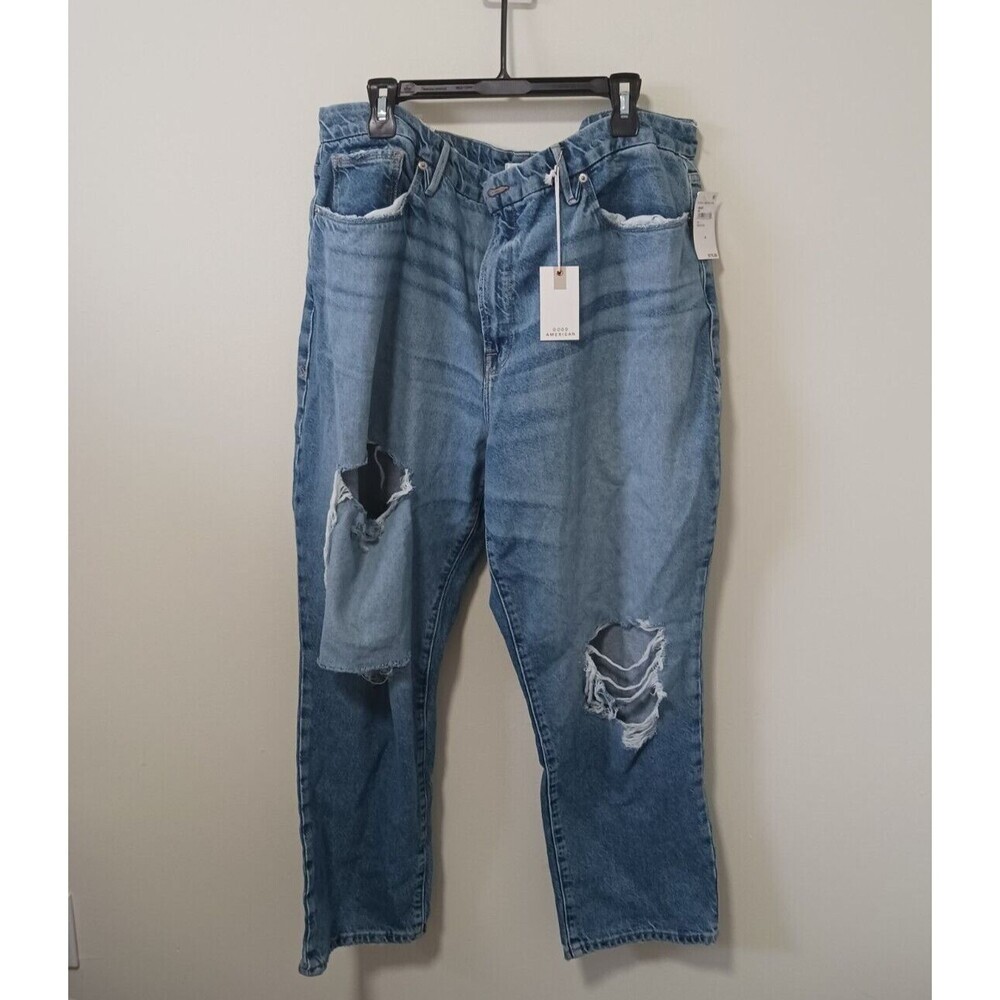 Good American Vintage Inspired Curvy Jeans Straight Leg‎ Distressed Blue Size 20